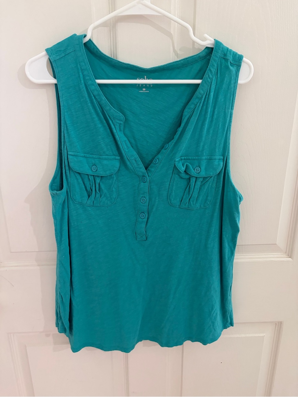 3 for $20 SOHO Jeans Teal Sleeveless Henley Tank Utility Pocket Top XL